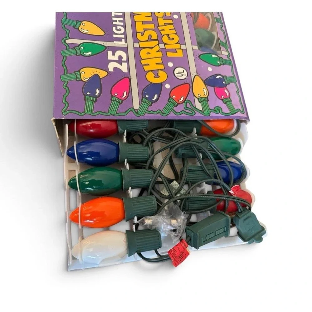 Vtg Christmas 25 Outdoor Multicolored C7 Lights 25-ft NIB Tested Works